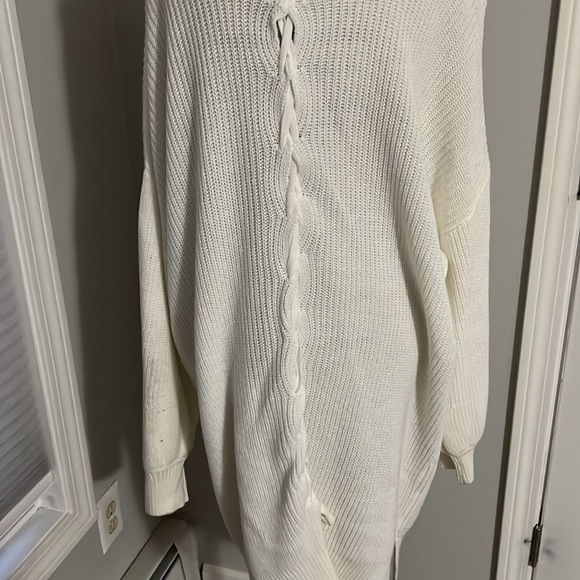 La Charme Off White Sweater Dress Back Tie Detail Long Sleeves - Picture 7 of 12